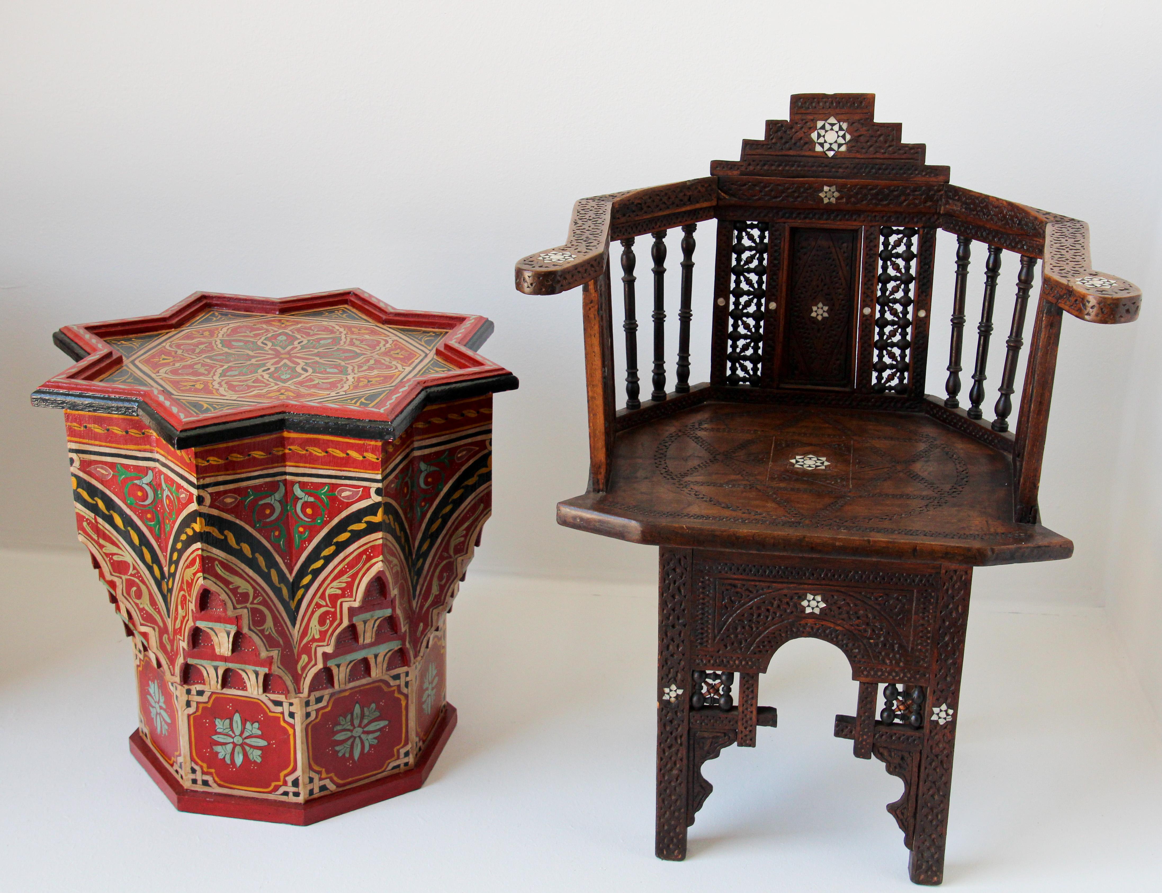 Pair of Moroccan Moorish Star Shape Red Side Tables 14