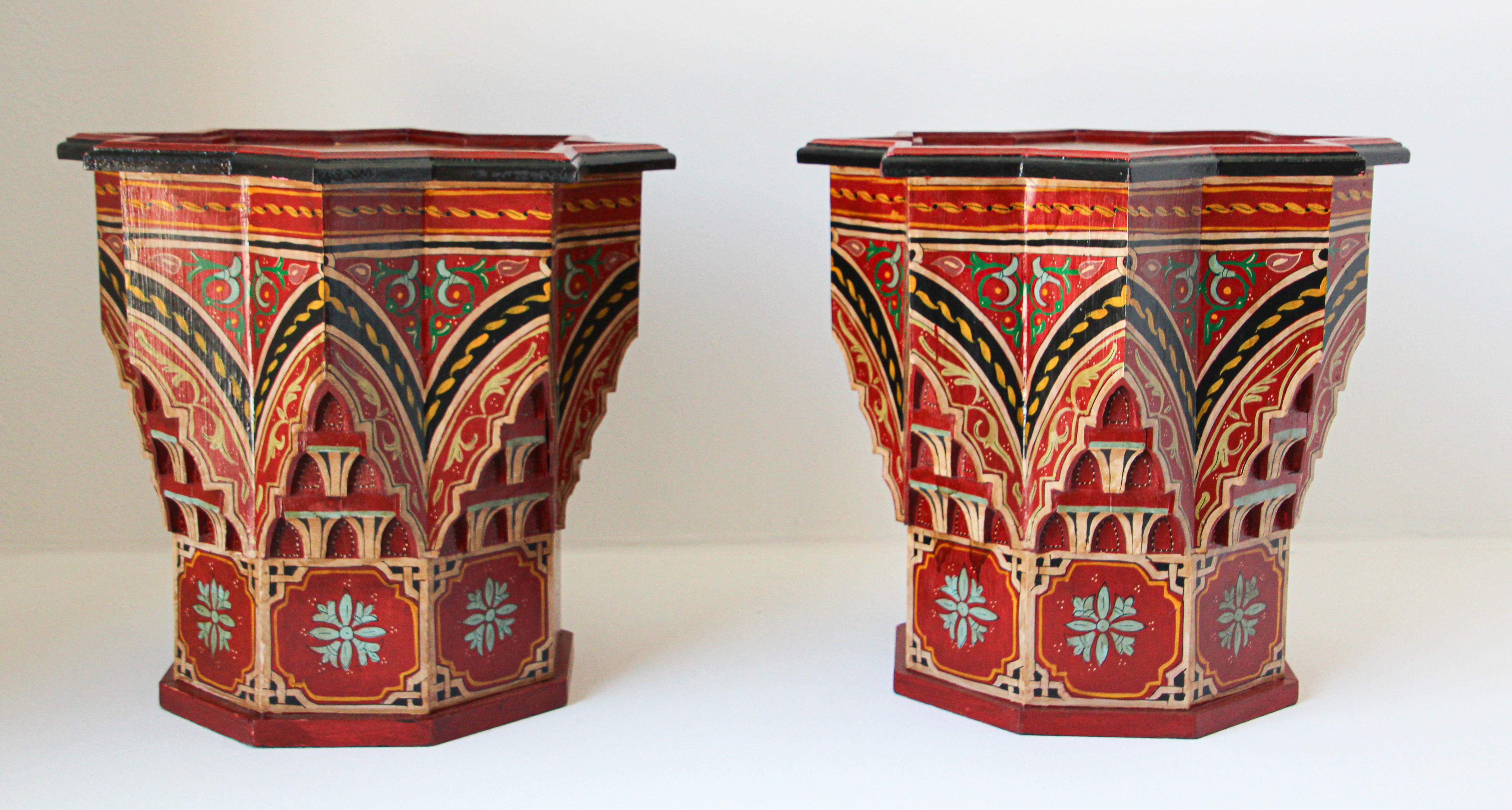 Pair of Moroccan Moorish Star Shape Red Side Tables In Good Condition In North Hollywood, CA