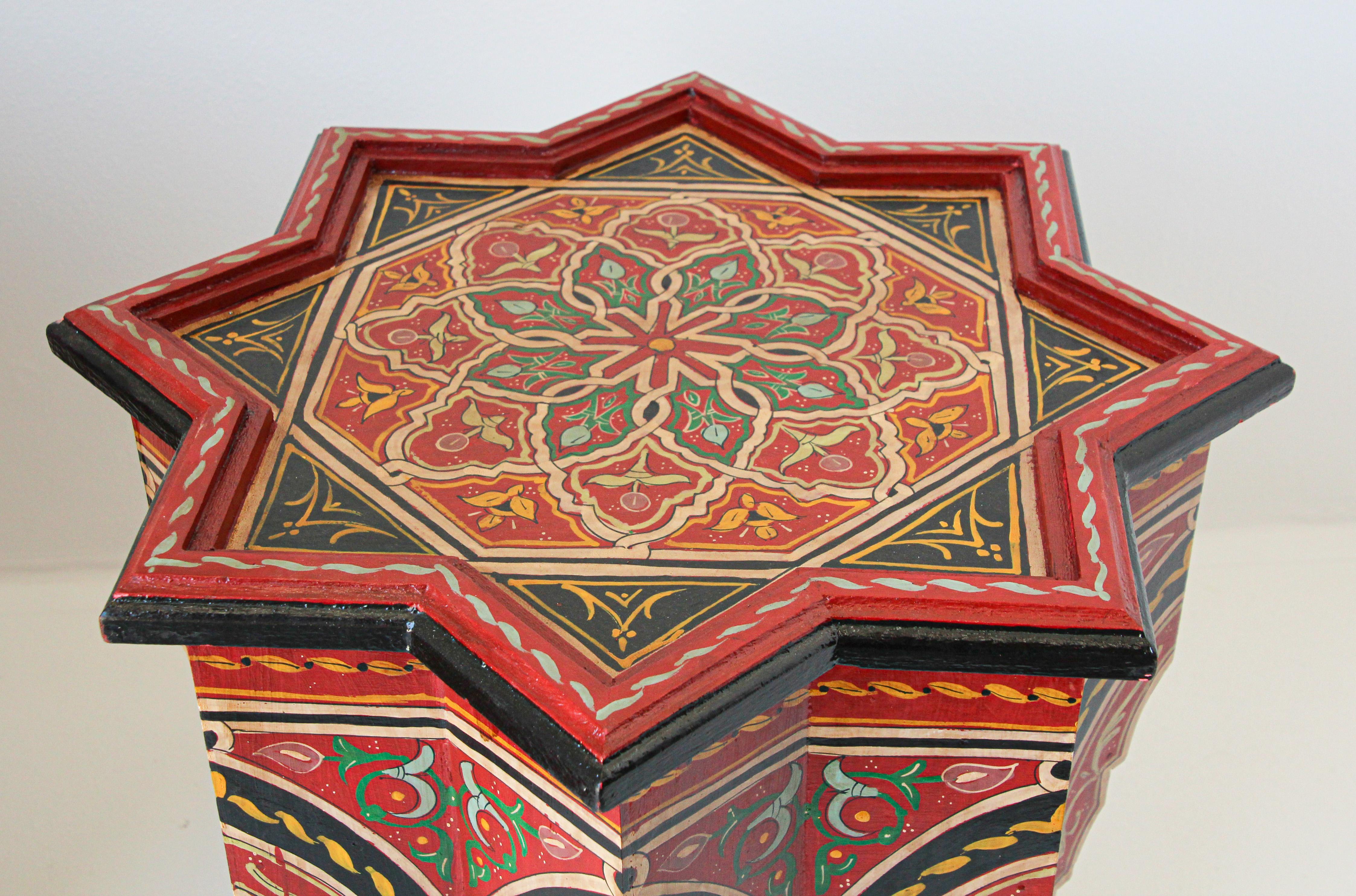 20th Century Pair of Moroccan Moorish Star Shape Red Side Tables
