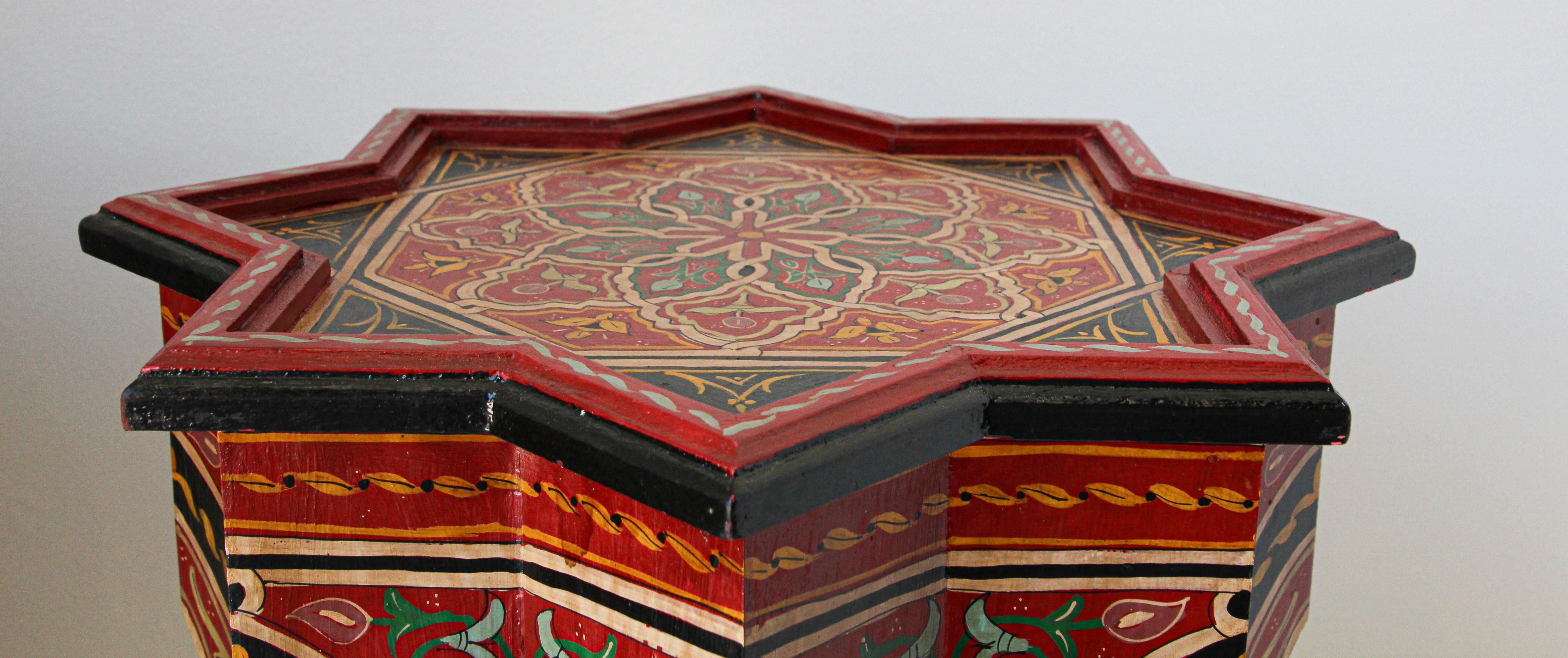 Pair of Moroccan Moorish Star Shape Red Side Tables 1