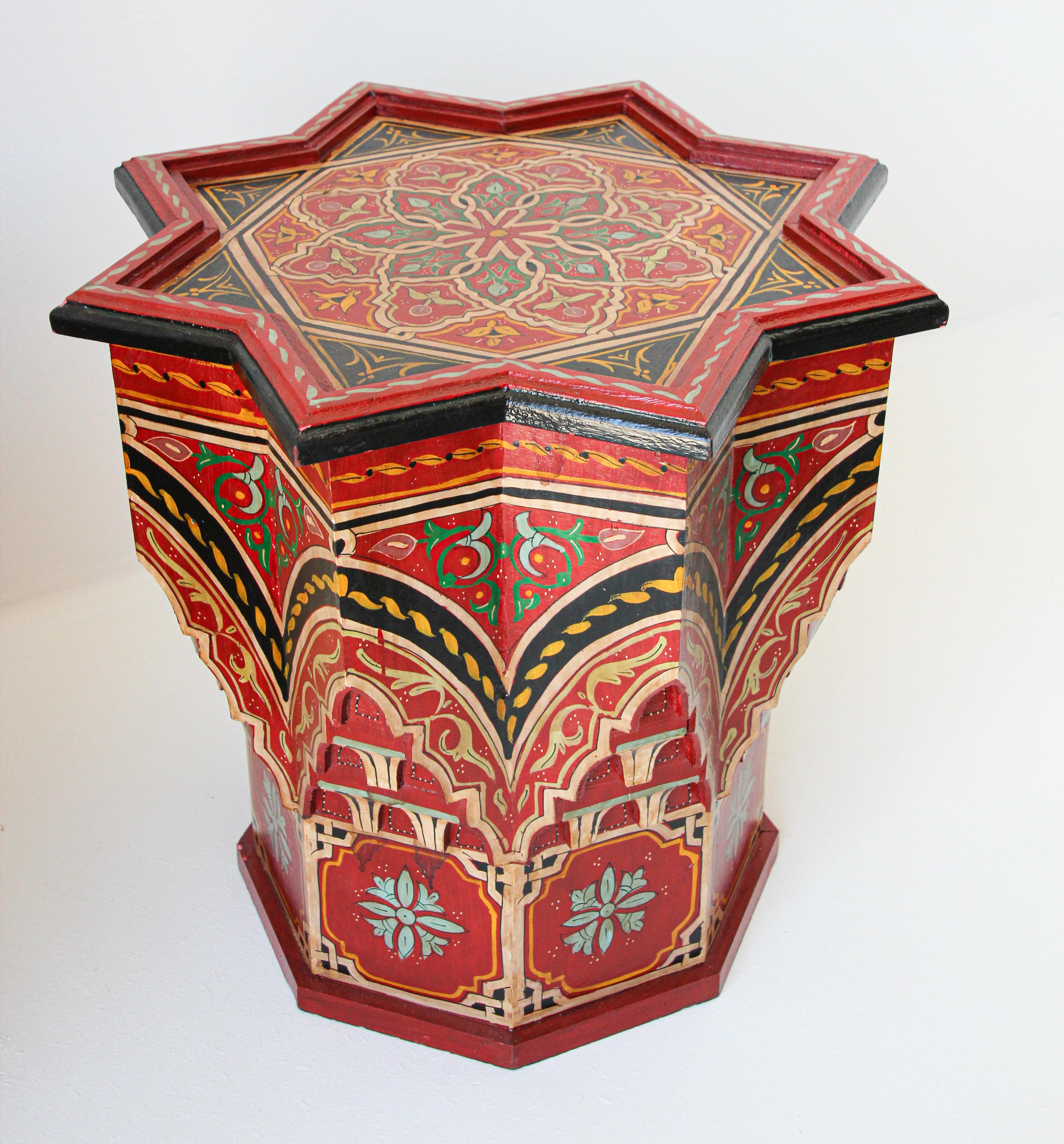 Pair of Moroccan Moorish Star Shape Red Side Tables 2