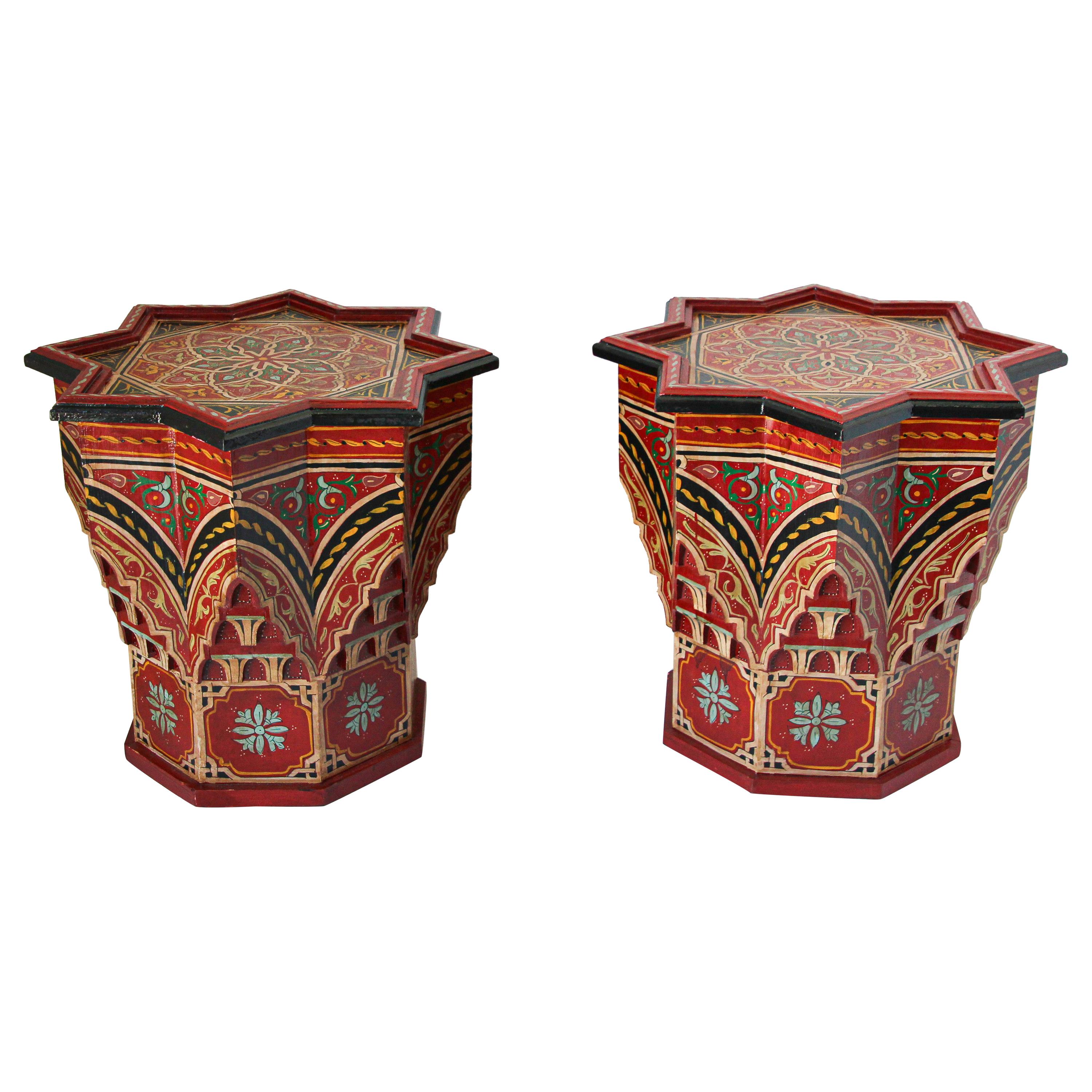 Pair of Moroccan Moorish Star Shape Red Side Tables