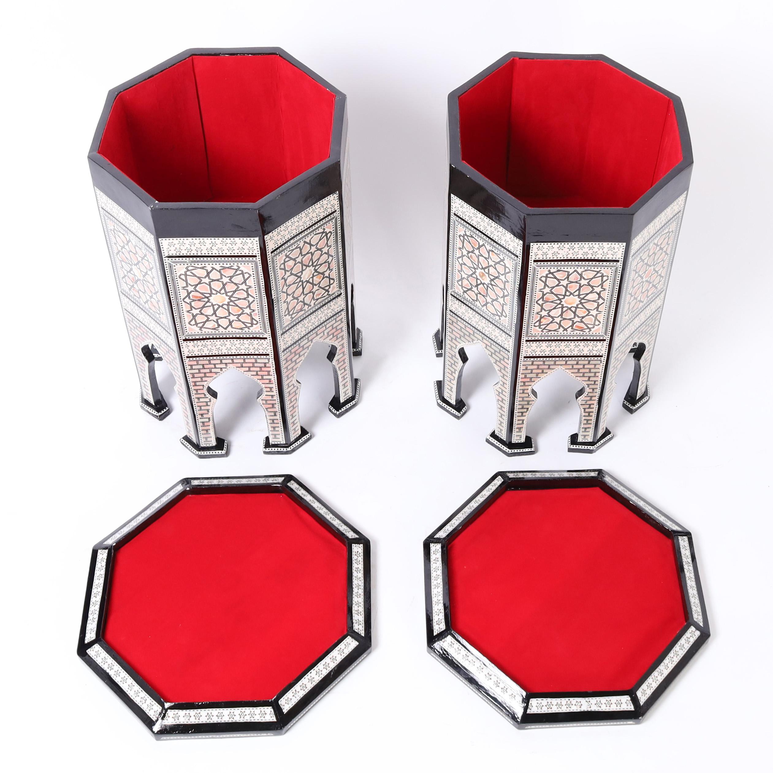 Moorish Pair of Moroccan Mother of Pearl Stands For Sale