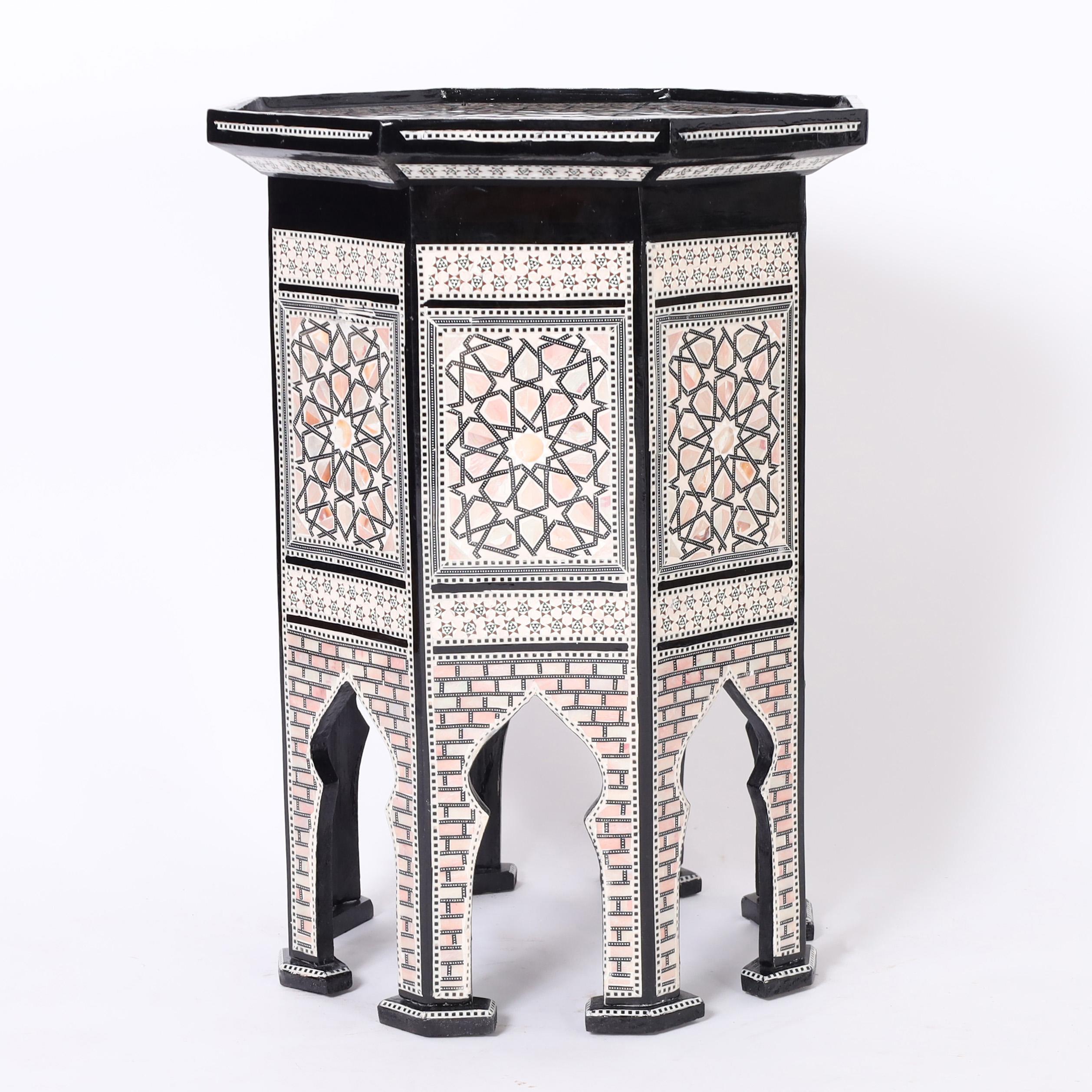 Hand-Crafted Pair of Moroccan Mother of Pearl Stands For Sale