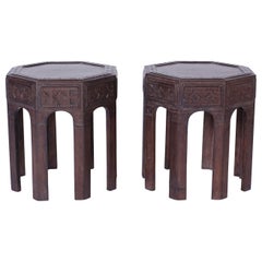 Vintage Pair of Moroccan or Moorish Leather Stands or Tables