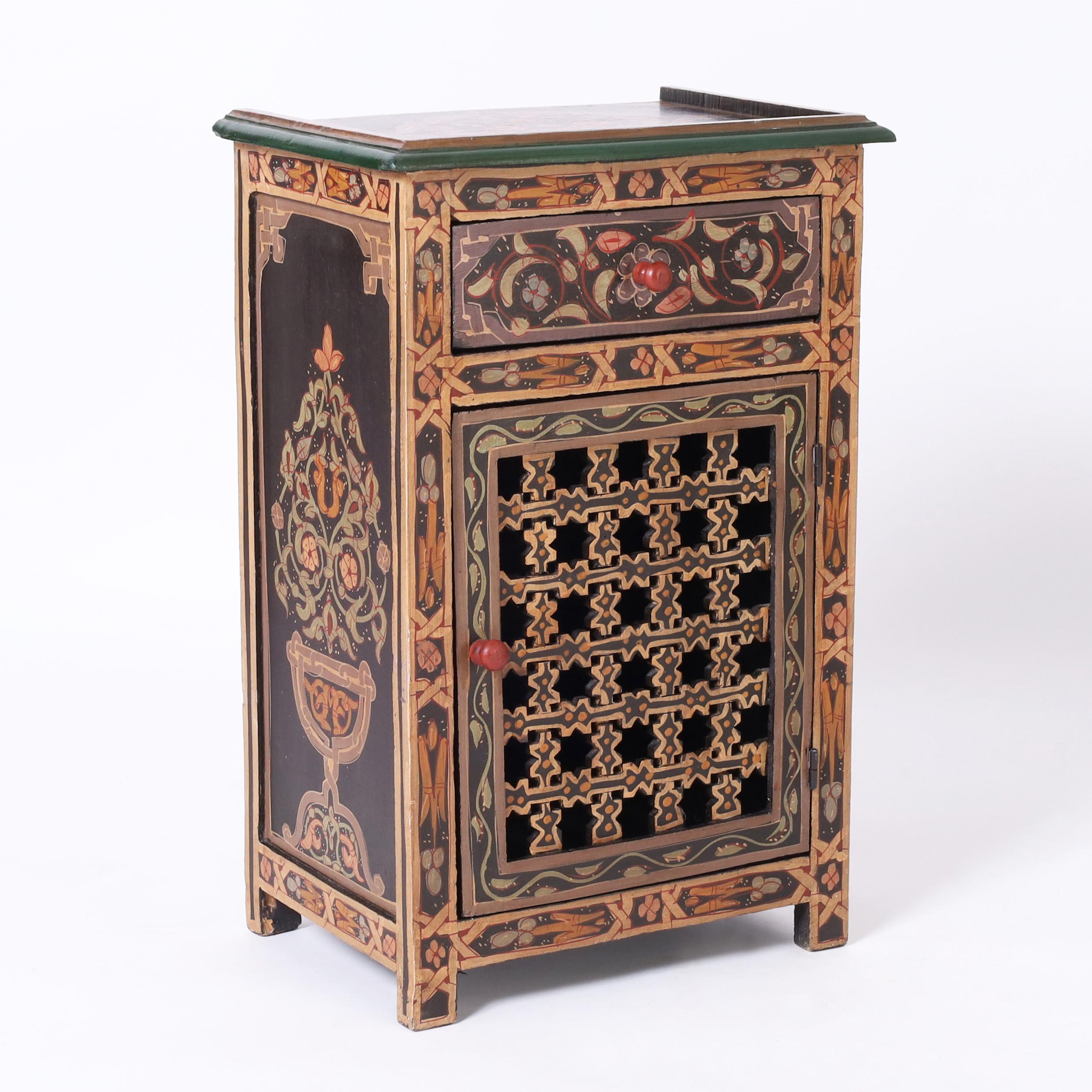 Moorish Pair of Moroccan Painted Stands or Cabinets For Sale
