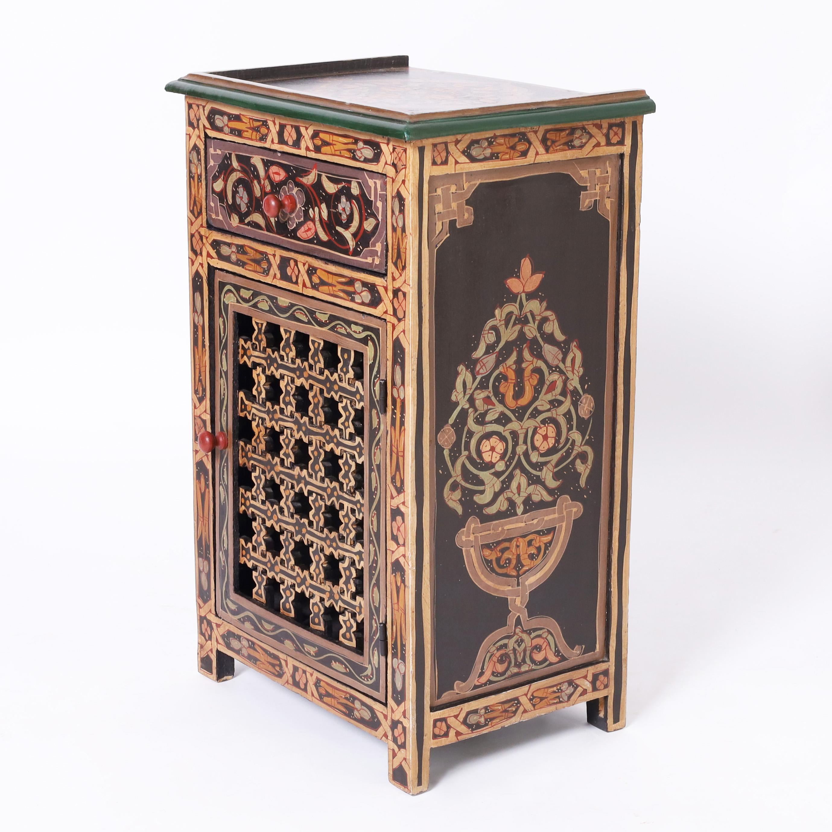 Pair of Moroccan Painted Stands or Cabinets In Good Condition For Sale In Palm Beach, FL