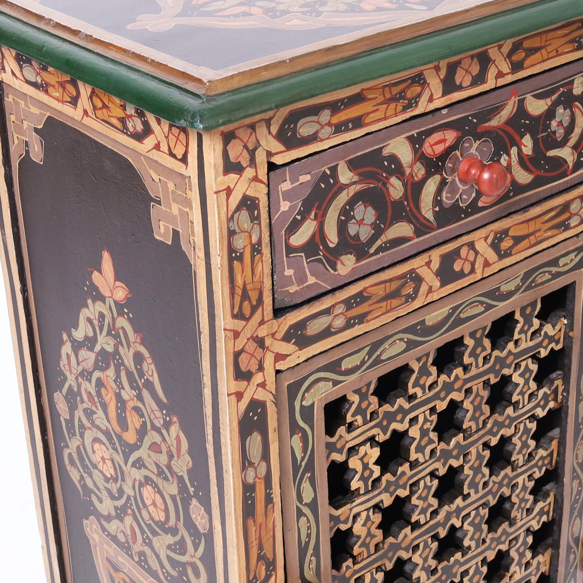 Pair of Moroccan Painted Stands or Cabinets For Sale 1