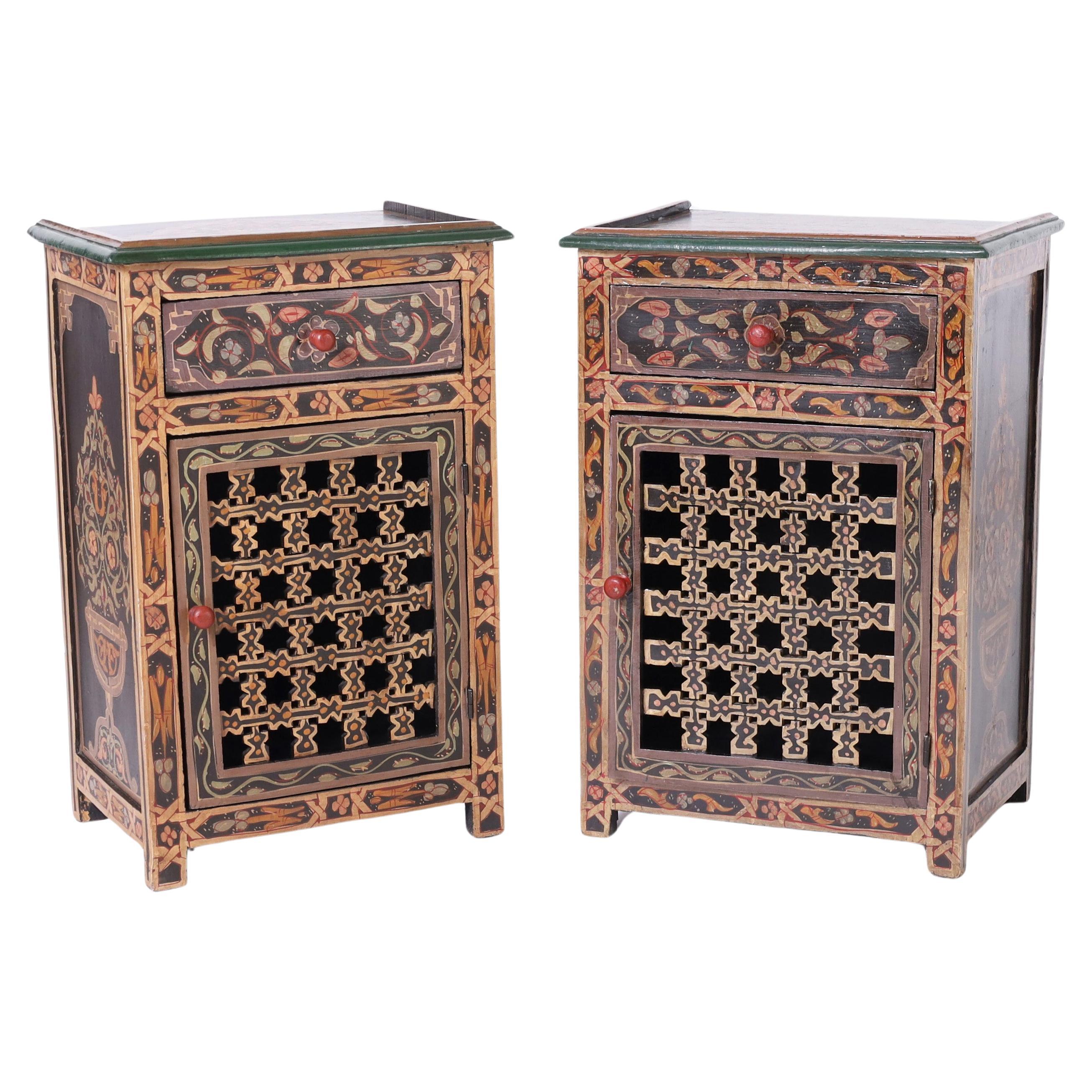 Pair of Moroccan Painted Stands or Cabinets For Sale