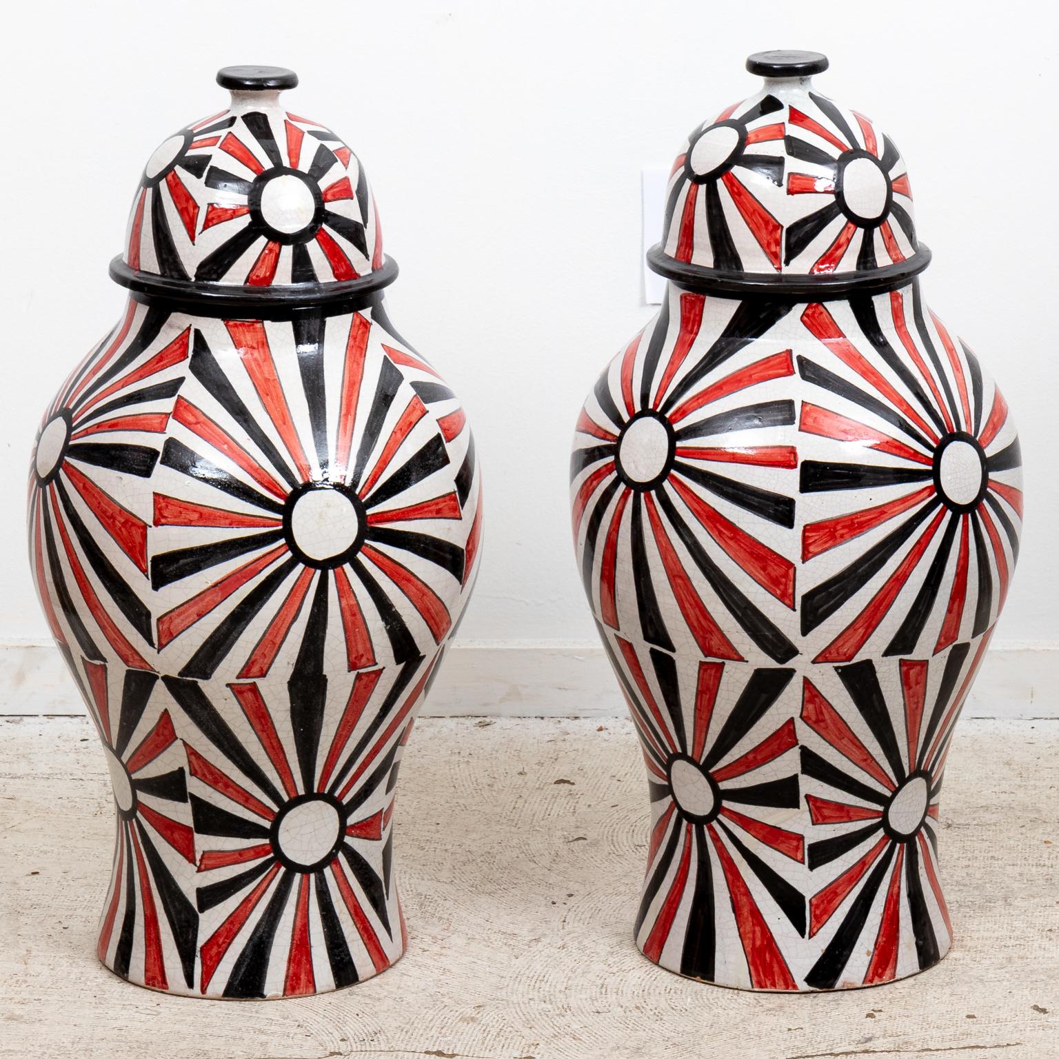 20th Century Pair of Moroccan Red Jars with Lids For Sale