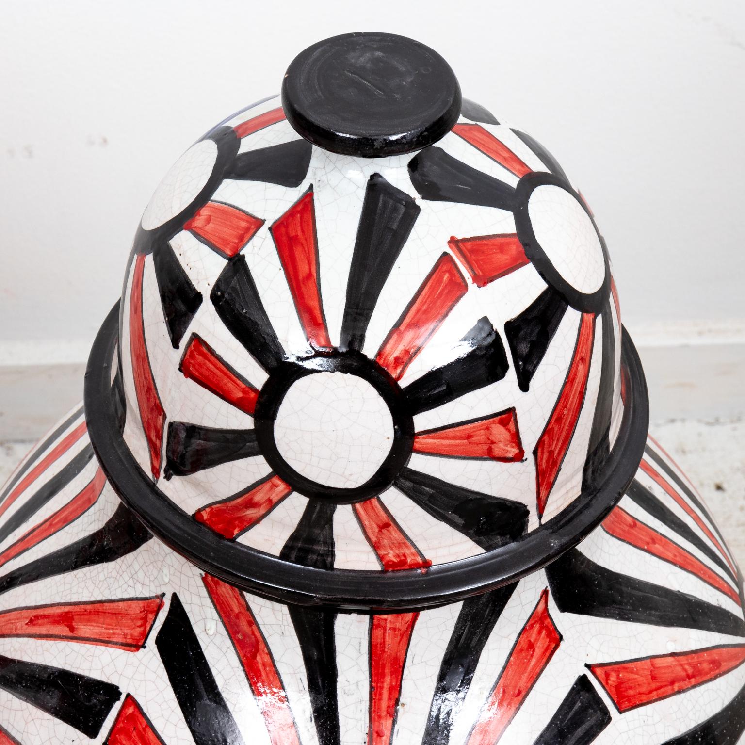 Pair of Moroccan Red Jars with Lids For Sale 1