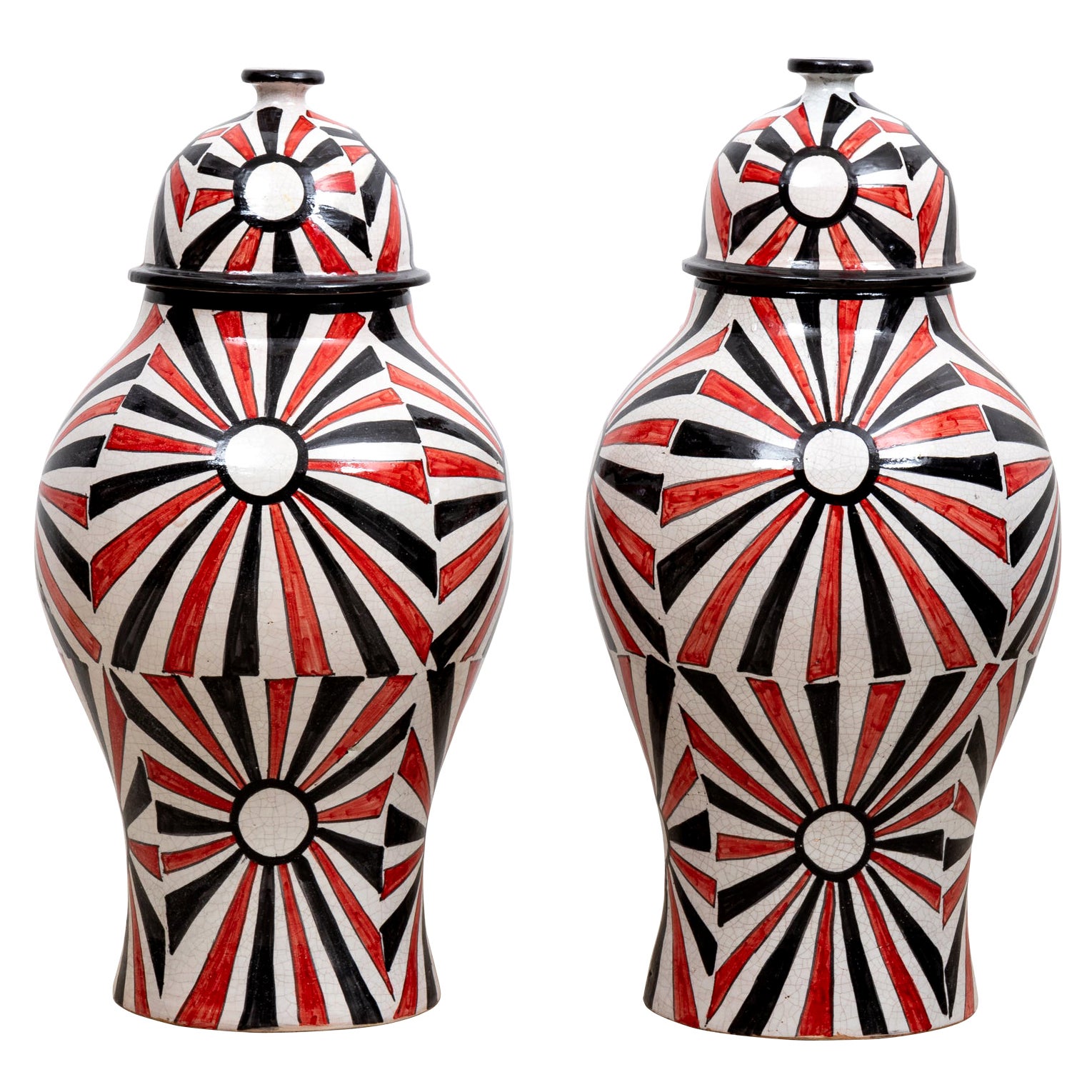 Pair of Moroccan Red Jars with Lids For Sale