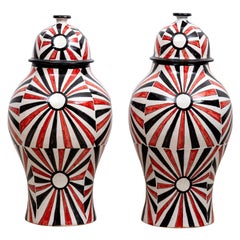 Pair of Moroccan Red Jars with Lids