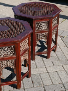 Pair of Moroccan Sheesham Wood and Brass Fretwork Tables