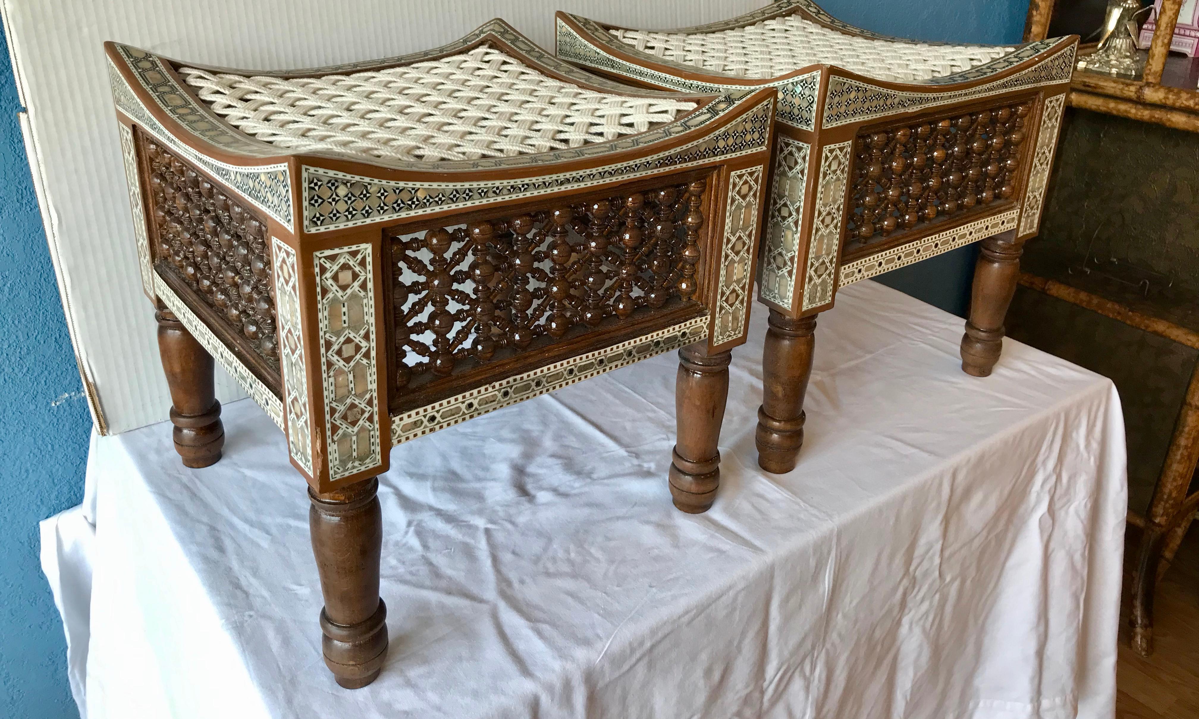 Pair of Moroccan Stools In Good Condition In West Palm Beach, FL