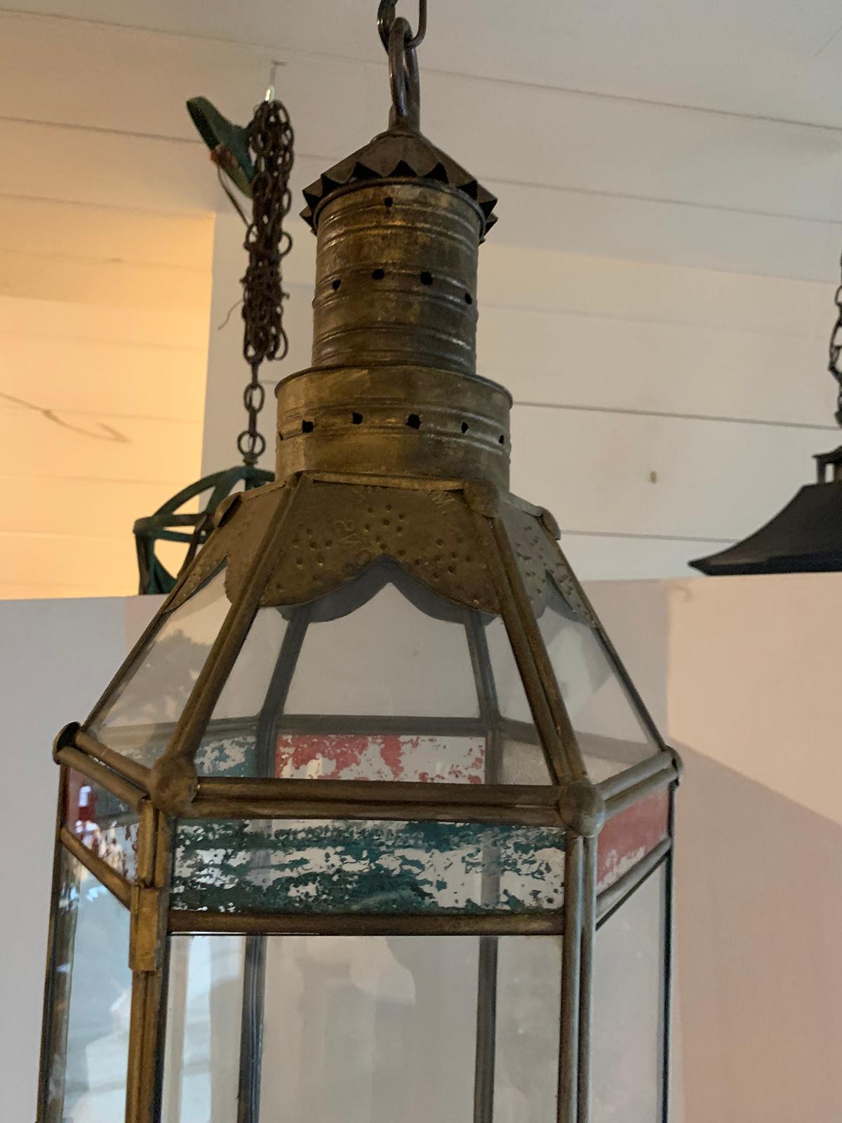 Pair of Moroccan style brass and glass lanterns, circa 1920
One light
New wiring.