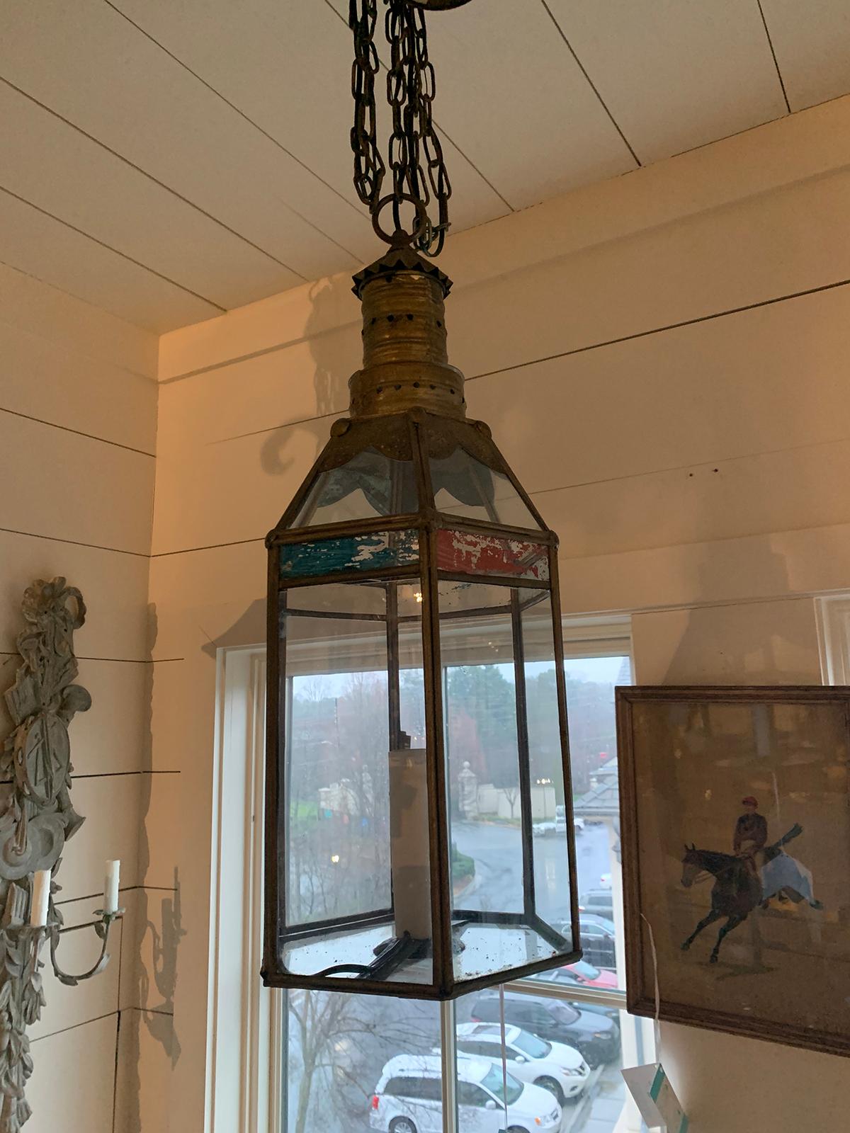 Pair of Moroccan Style Brass and Glass Lanterns, circa 1920 2