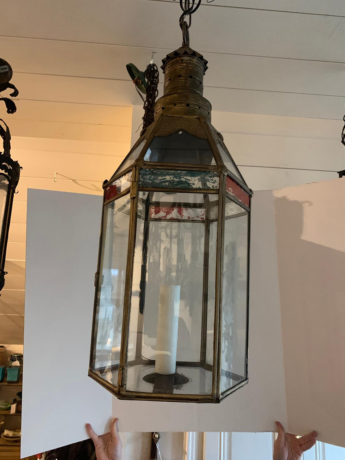 Pair of Moroccan Style Brass and Glass Lanterns, circa 1920 3