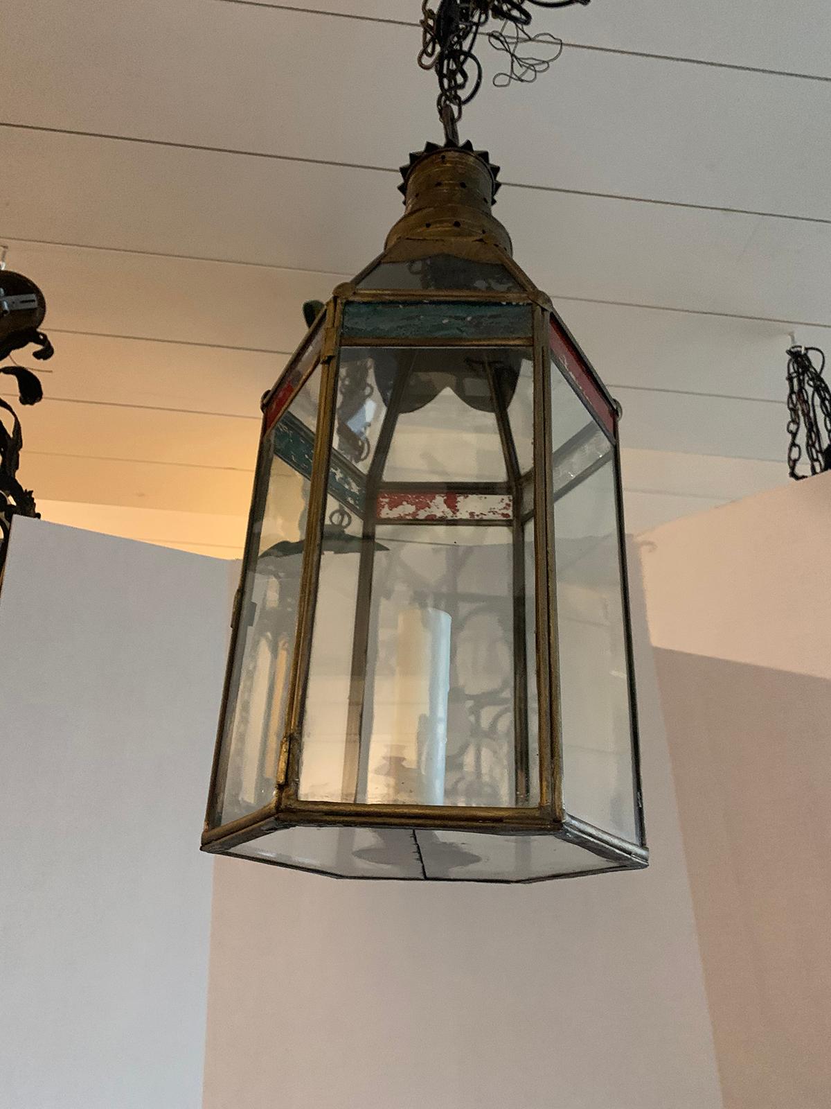 Pair of Moroccan Style Brass and Glass Lanterns, circa 1920 5