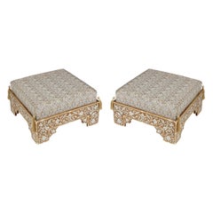 Pair of Moroccan Style Inlaid Square Ottomans