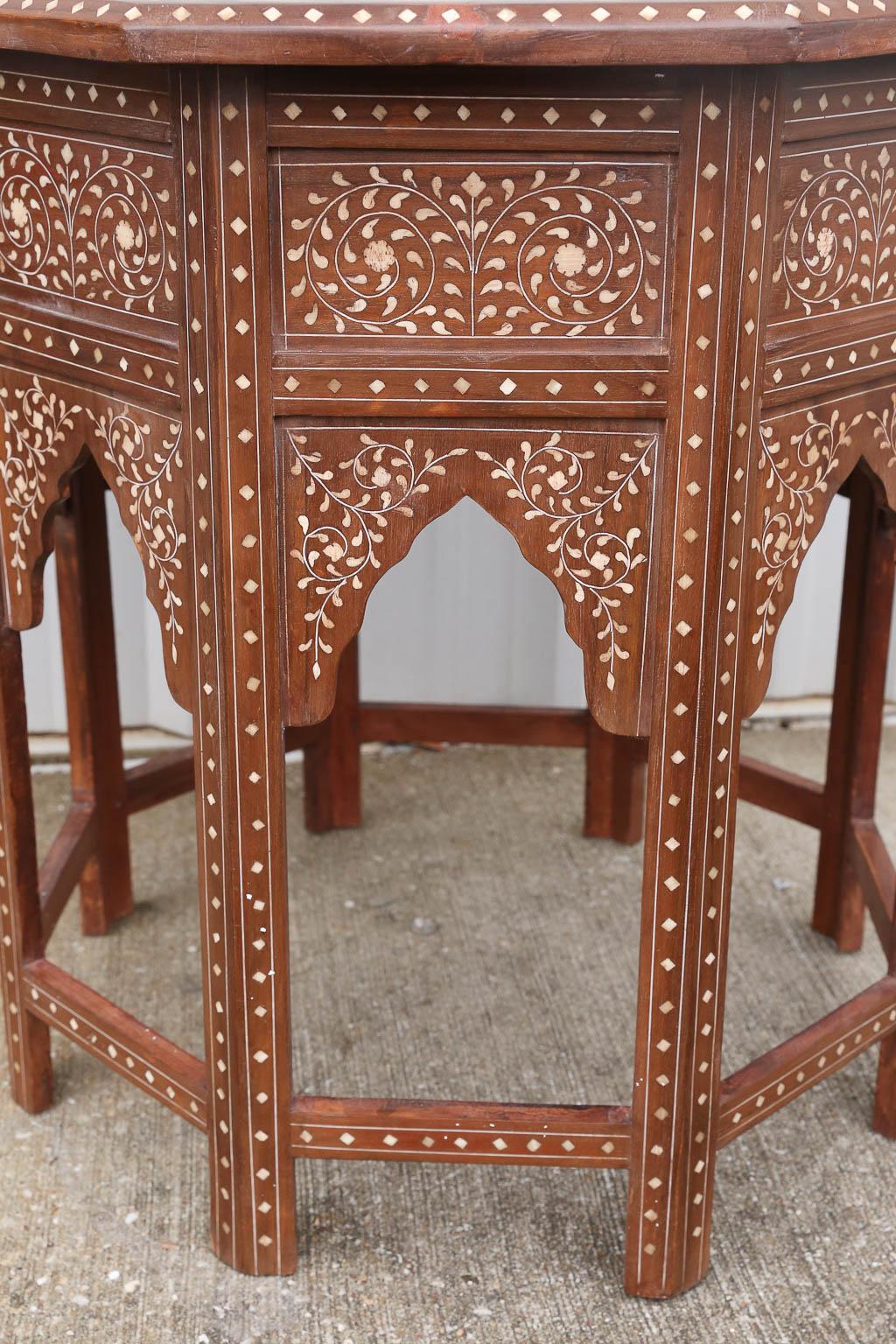 20th Century Pair of Moroccan Style Intricately Inlaid Solid Teak Wood Side Tables