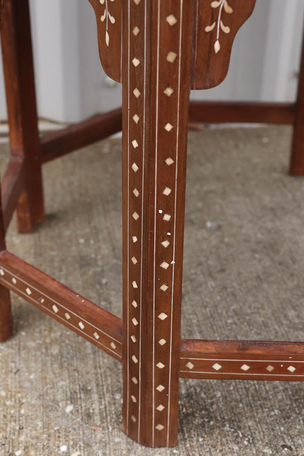 Pair of Moroccan Style Intricately Inlaid Solid Teak Wood Side Tables 2