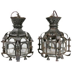 Antique Pair of Moroccan Tole Hall Lanterns