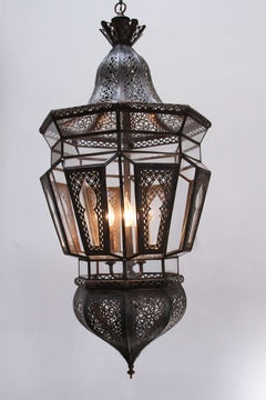 Moroccan Vintage Moorish Hanging Glass Light Fixtures A Pair