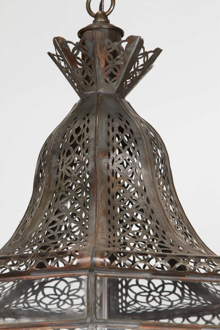 Pair of Moroccan Vintage Moorish Hanging Glass Light Fixtures For Sale 1