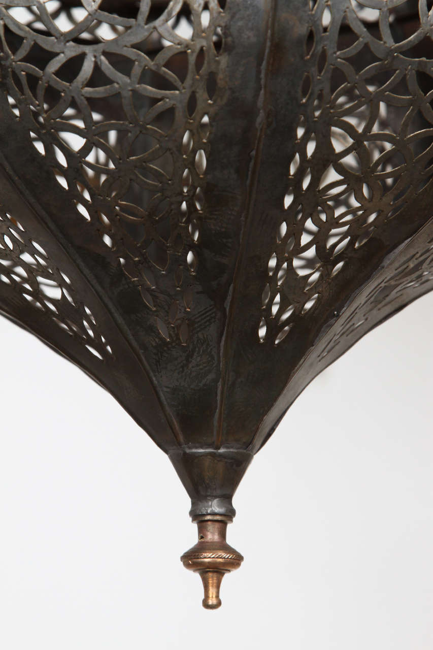 Pair of Moroccan Vintage Moorish Hanging Glass Light Fixtures For Sale 2