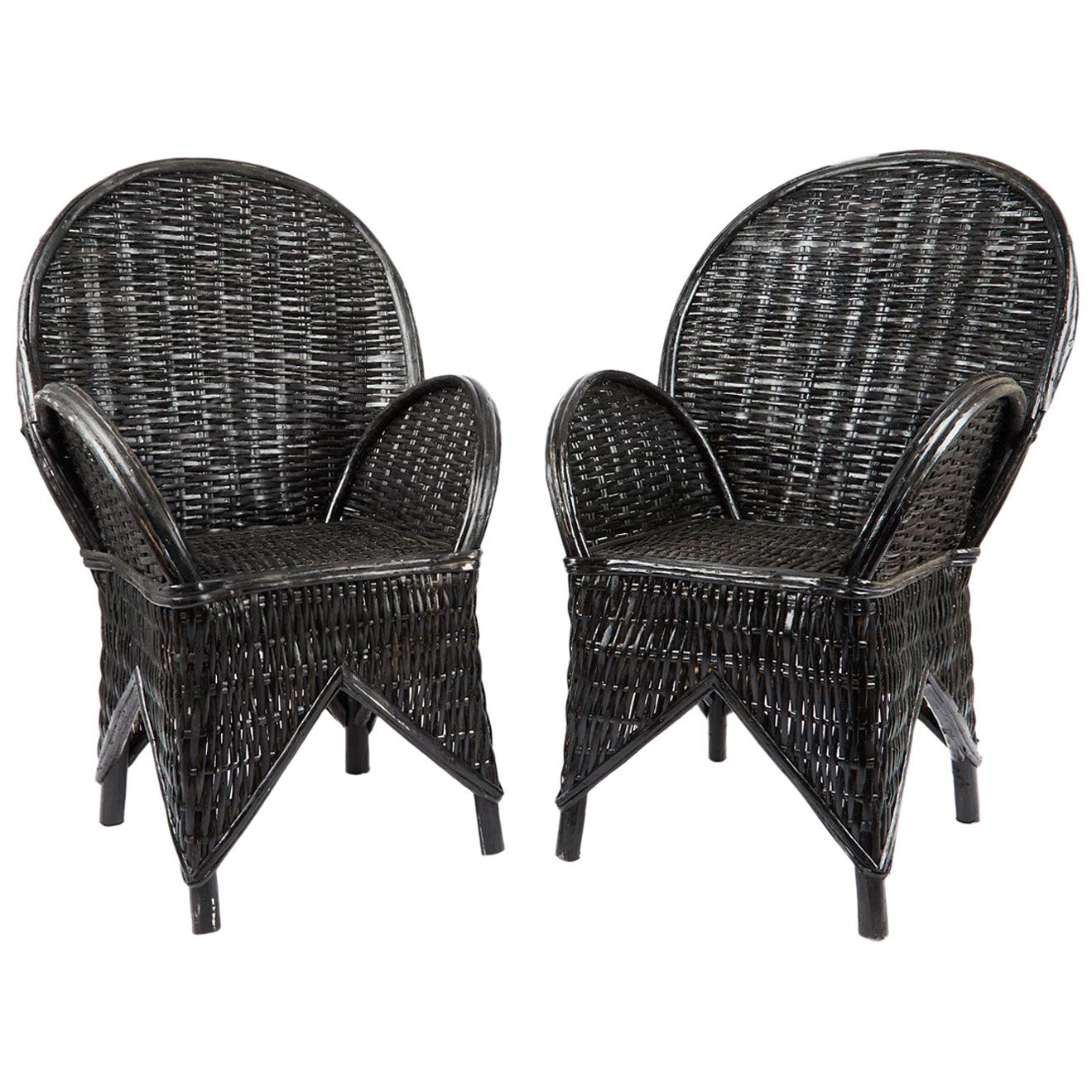 Pair of Moroccan Wicker Chairs