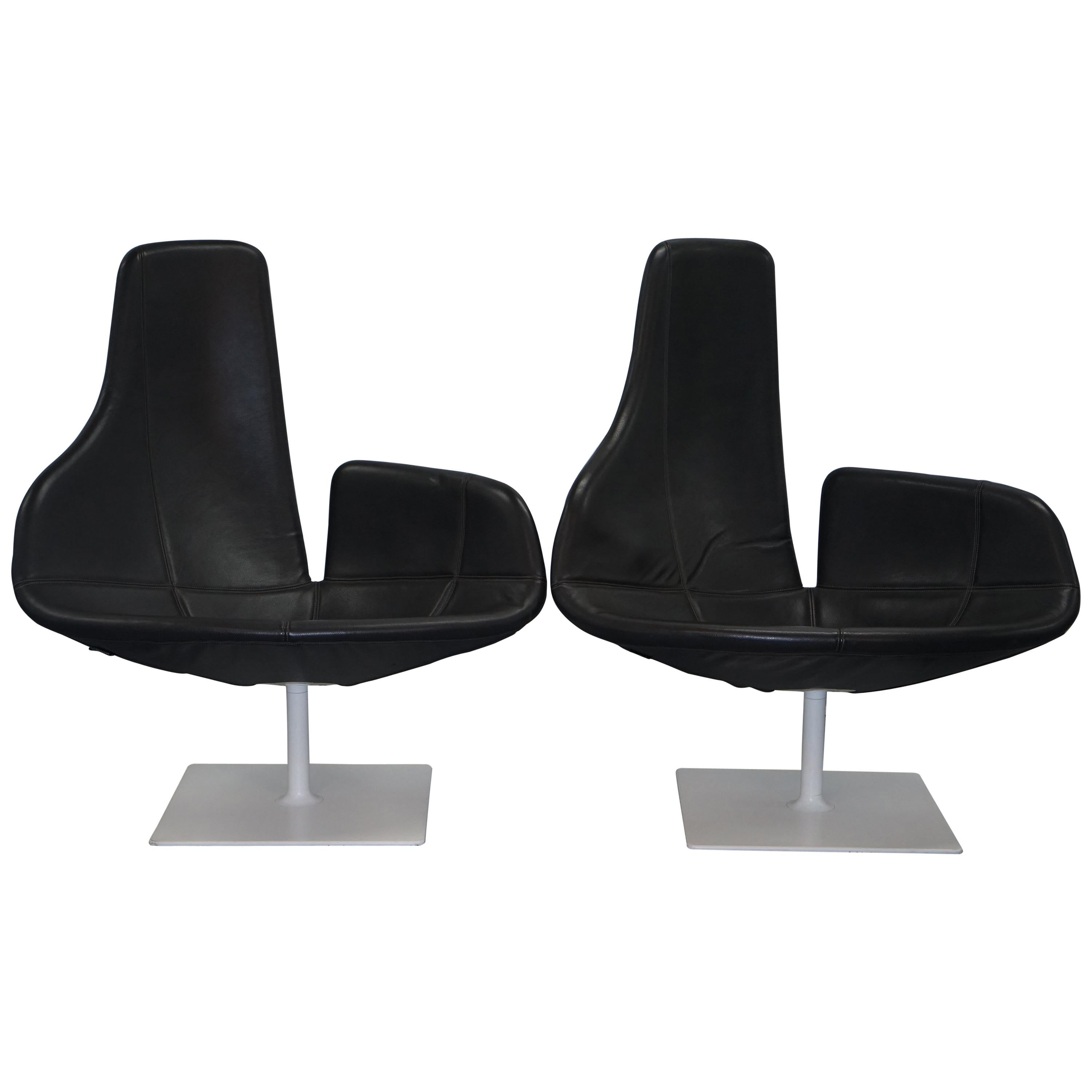 Pair of Moroso Fjord Leather Swivel Armchairs for Patrizia Urguiola