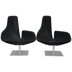 Pair of Moroso Fjord Leather Swivel Armchairs for Patrizia Urguiola