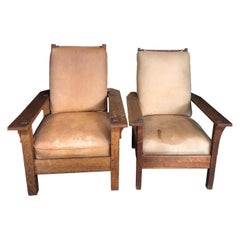 Antique Pair of Morris Stickley Leather Craftsman Chairs