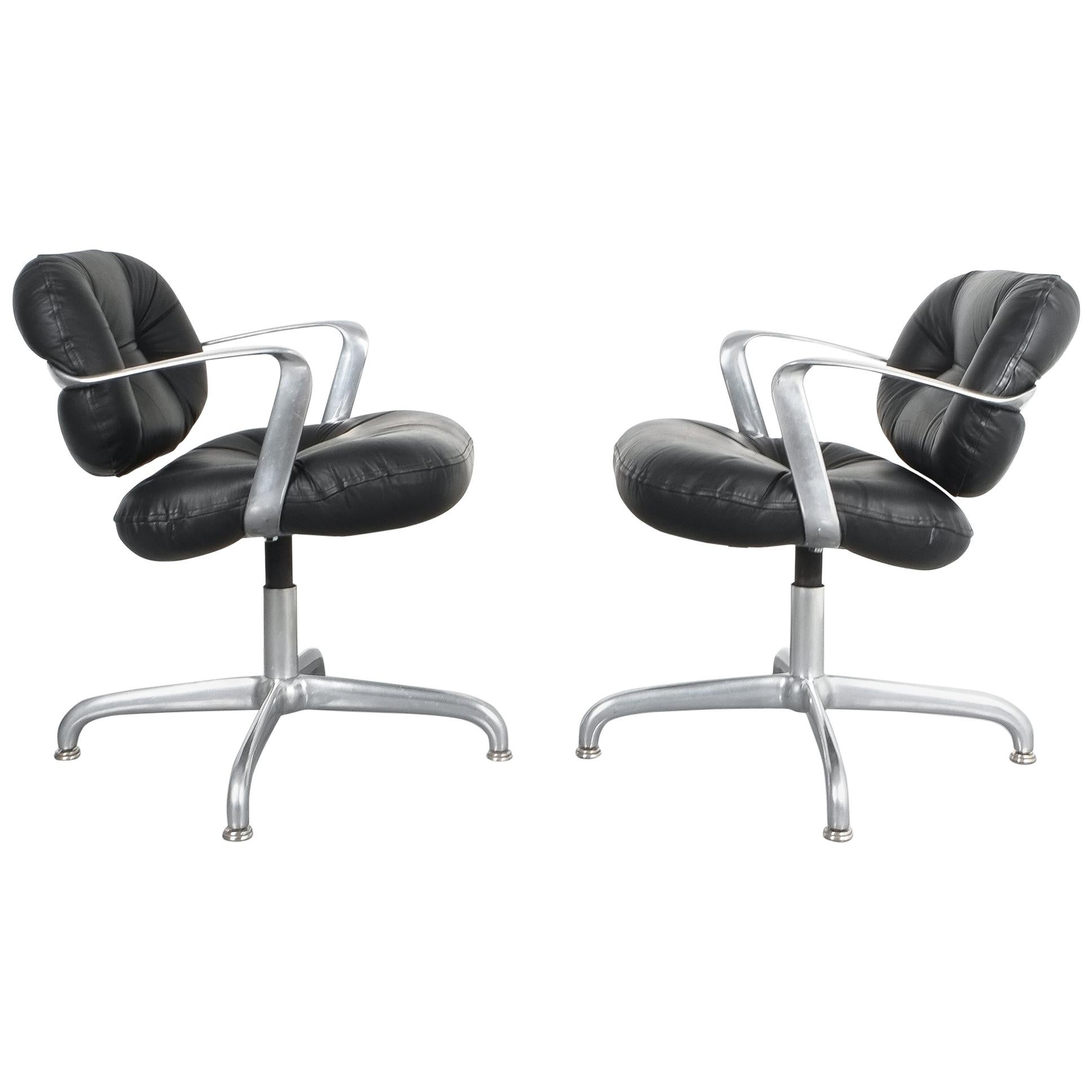 Pair of Morrison and Hannah Knoll Office Chair Aluminium Black Leather