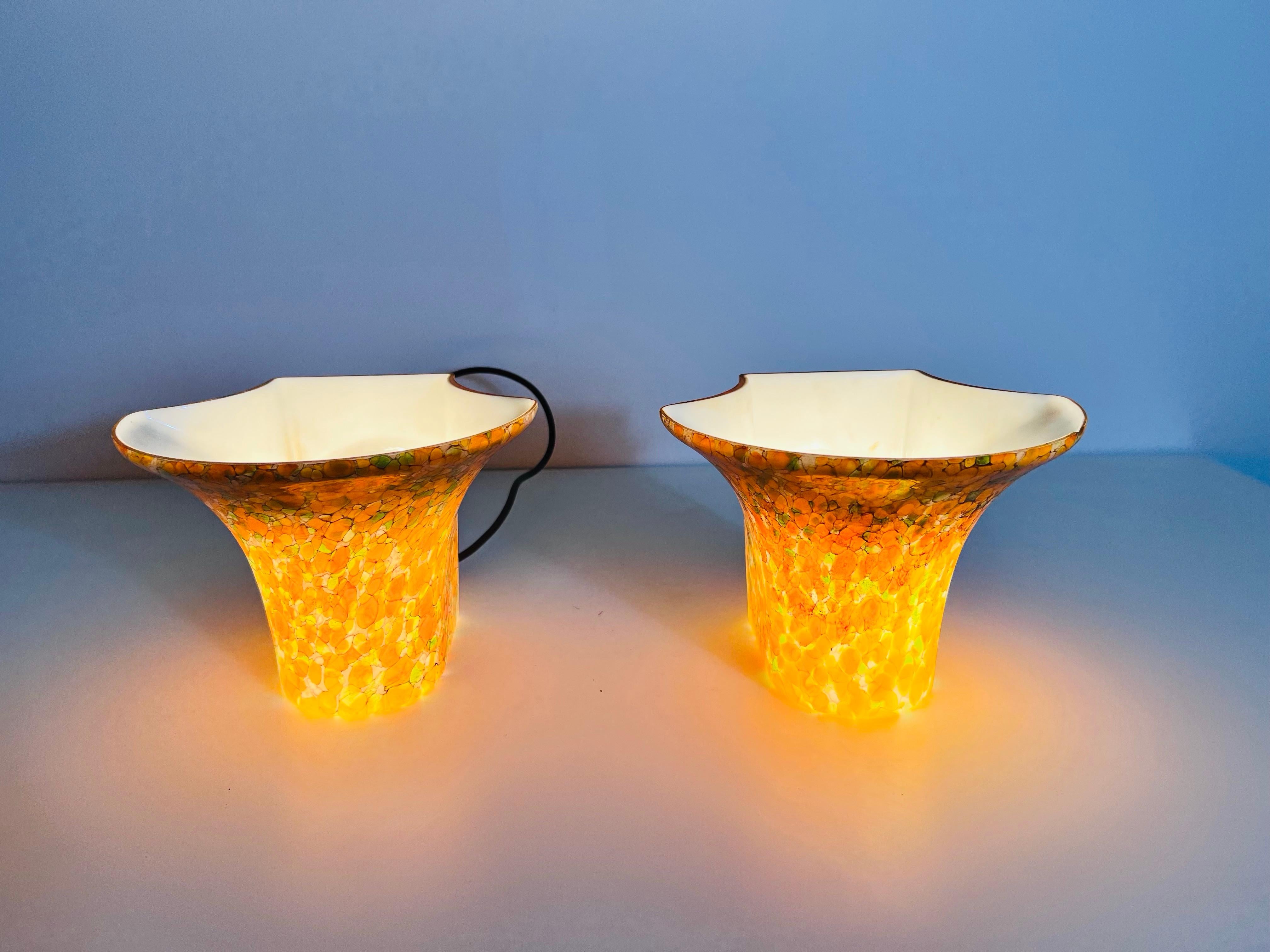 Brass Pair of Mosaic Glass Wall Lamps by Peill & Putzler, 1960s, Germany For Sale