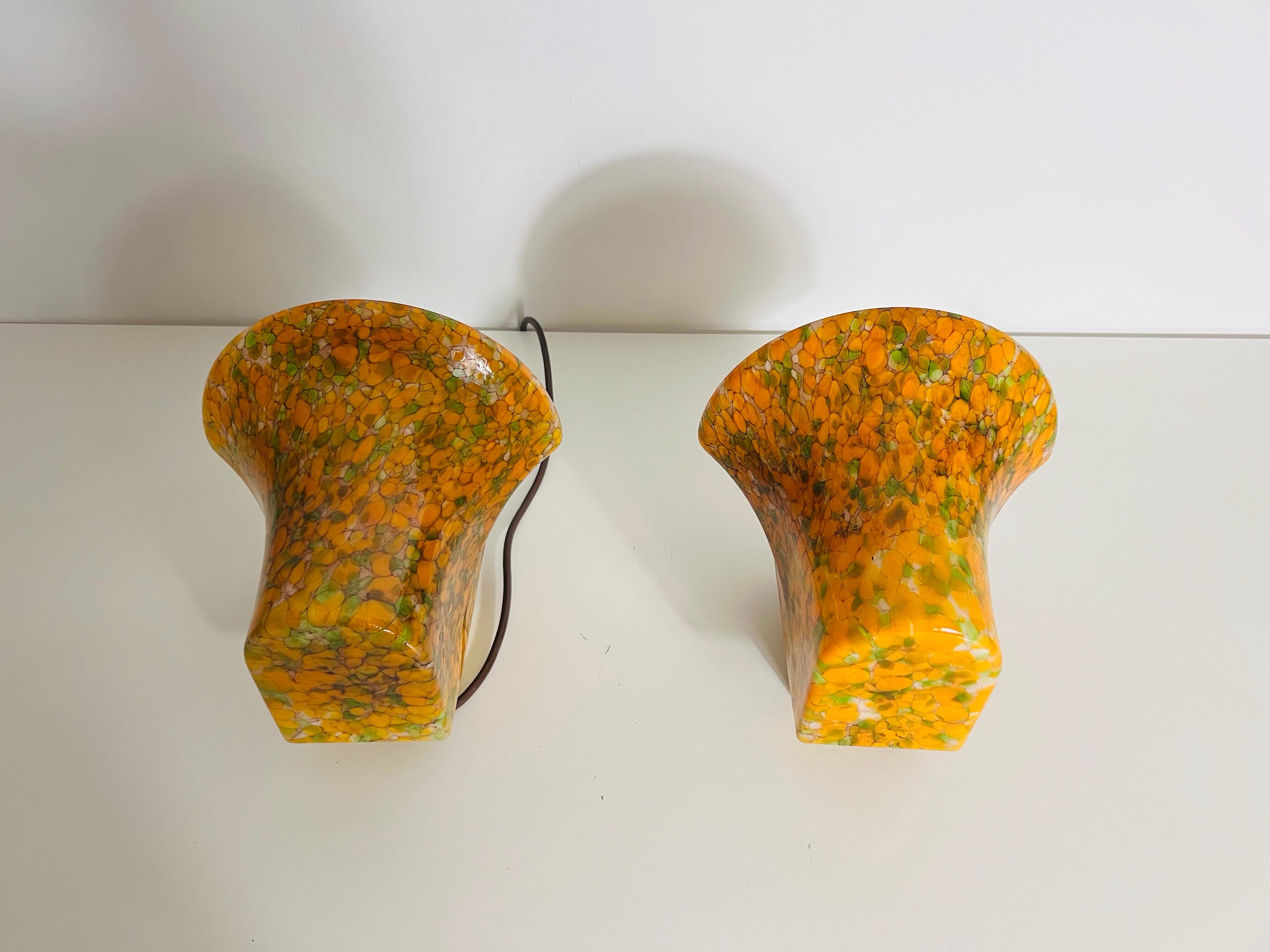 Pair of Mosaic Glass Wall Lamps by Peill & Putzler, 1960s, Germany For Sale 1