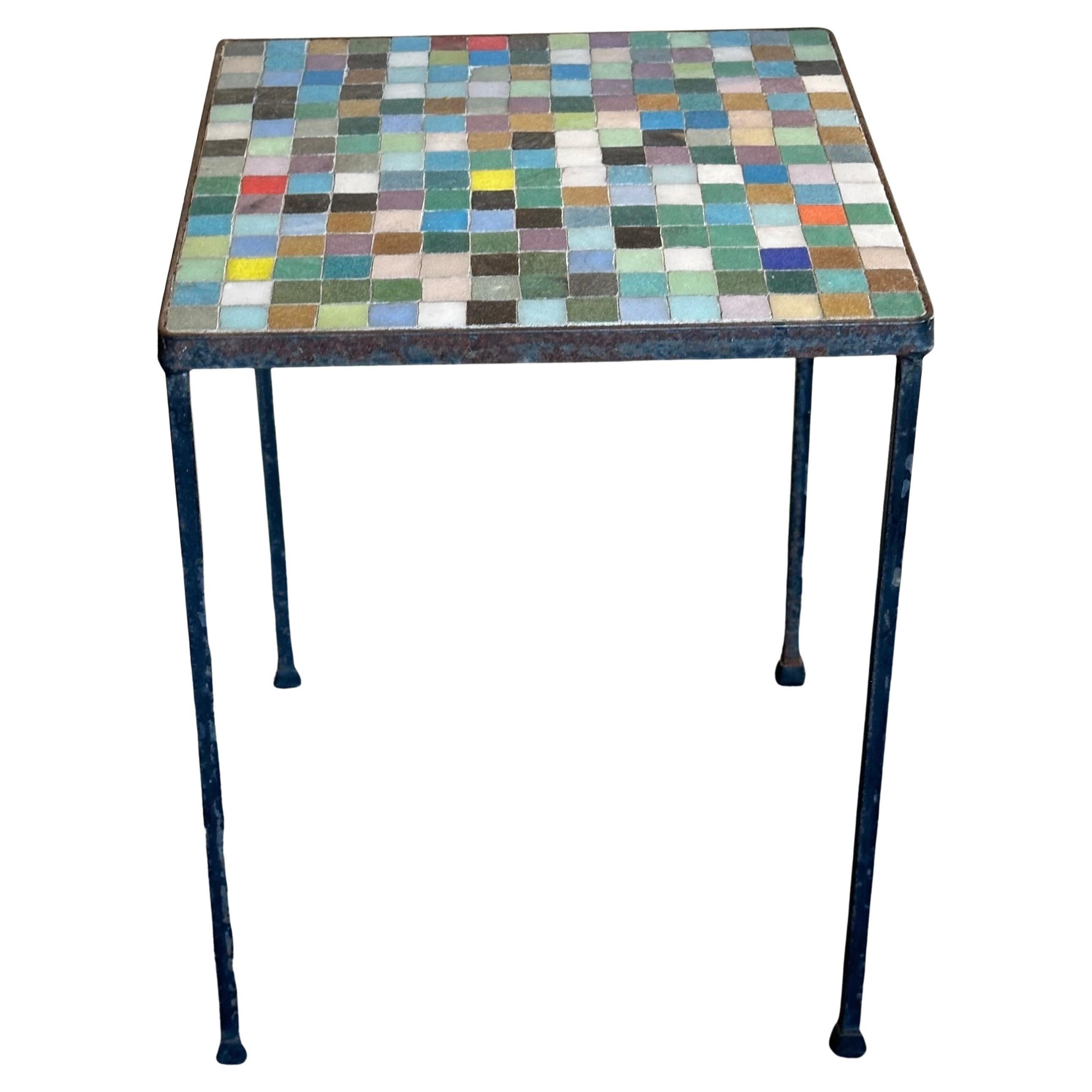 Pair of Mosaic Italian Art Glass Side Tables In Fair Condition In San Diego, CA