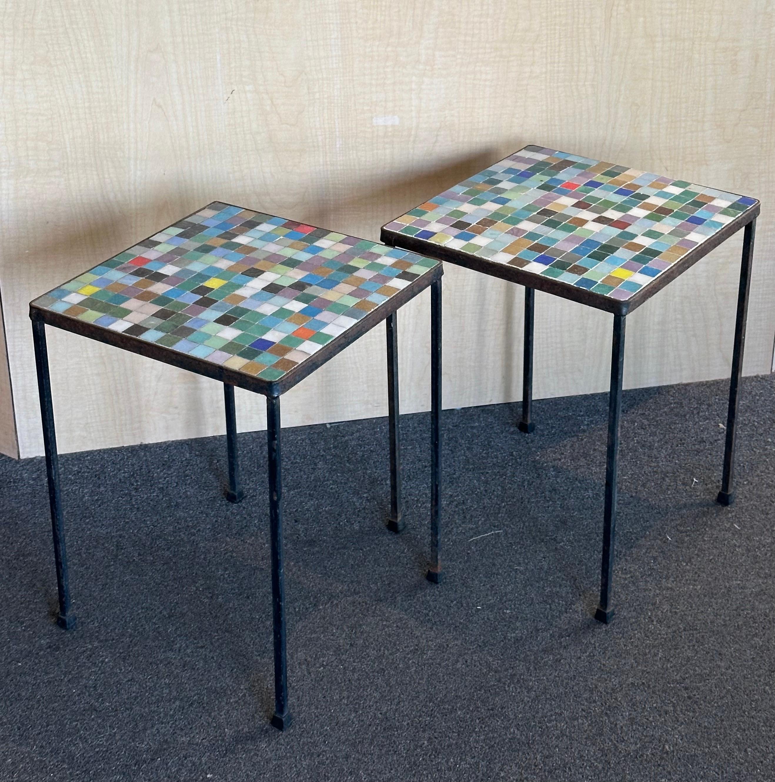 Pair of Mosaic Italian Art Glass Side Tables 1
