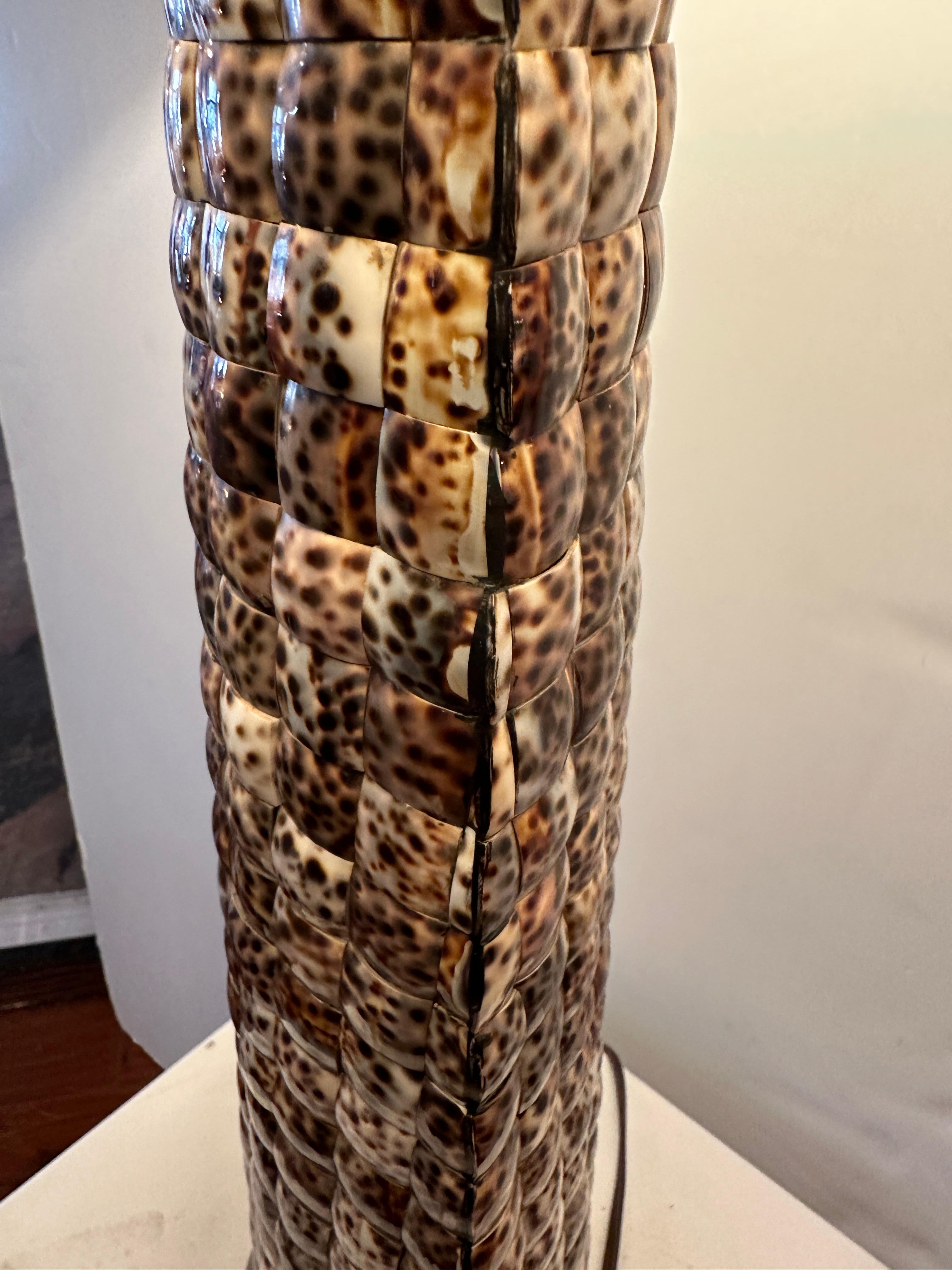 Organic Modern Pair of Mosaic Palecek Leopard Shell Table Lamps For Sale