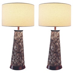 Retro Pair of Mosaic Palecek Leopard Shell Table Lamps
