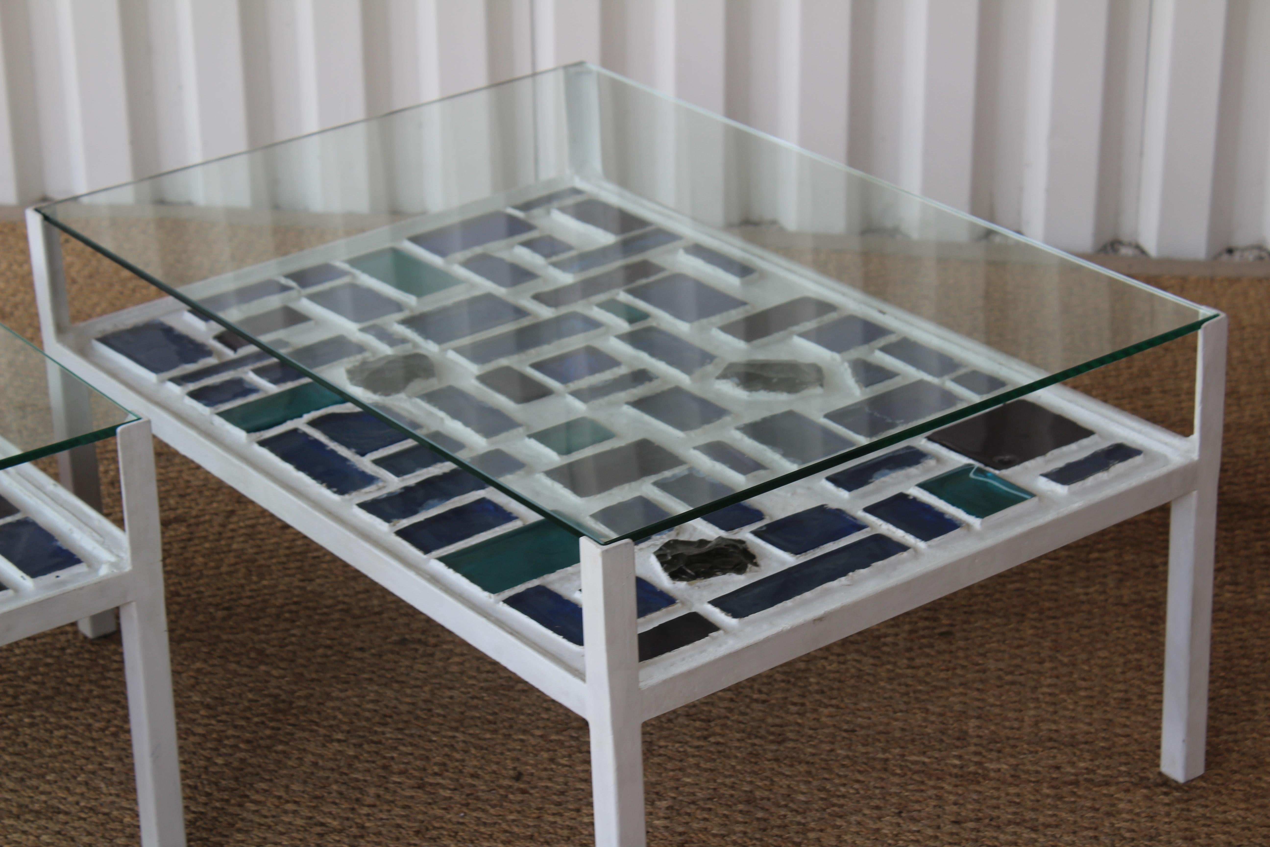 Pair of Mosaic Steel and Glass Coffee Tables by M. Mellini, Italy, 1974 In Good Condition For Sale In Los Angeles, CA