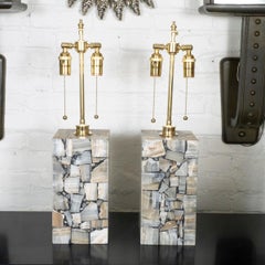 Pair of mosaic style onyx inlay table lamps