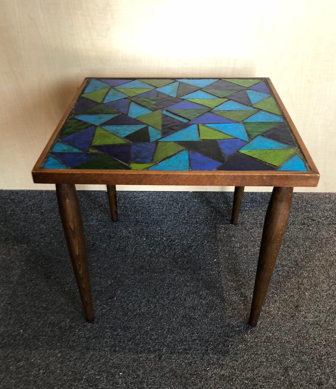 Mid-Century Modern Pair of Mosaic Top Side Tables by Georges Briard