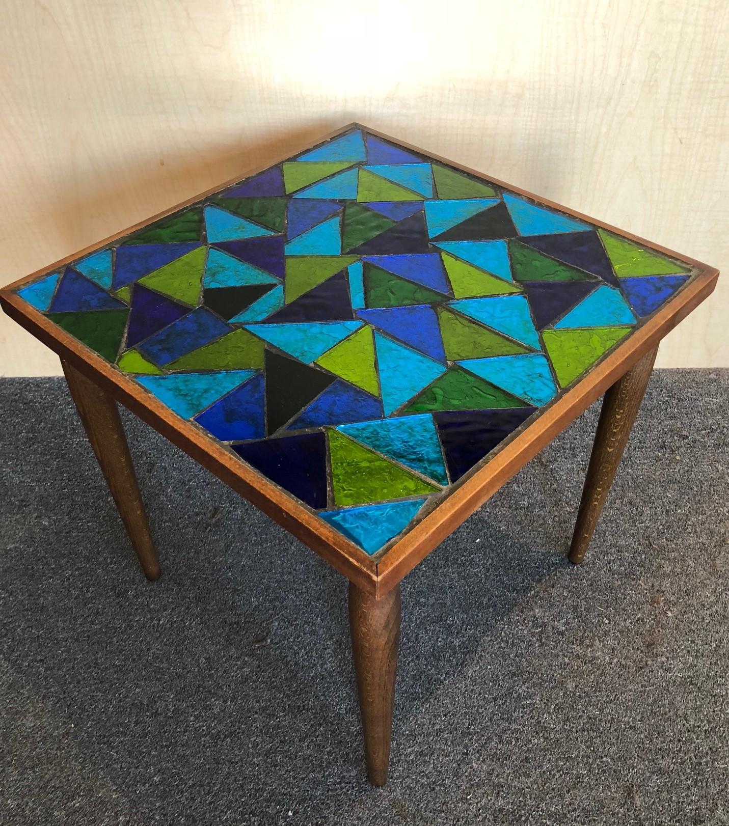 American Pair of Mosaic Top Side Tables by Georges Briard