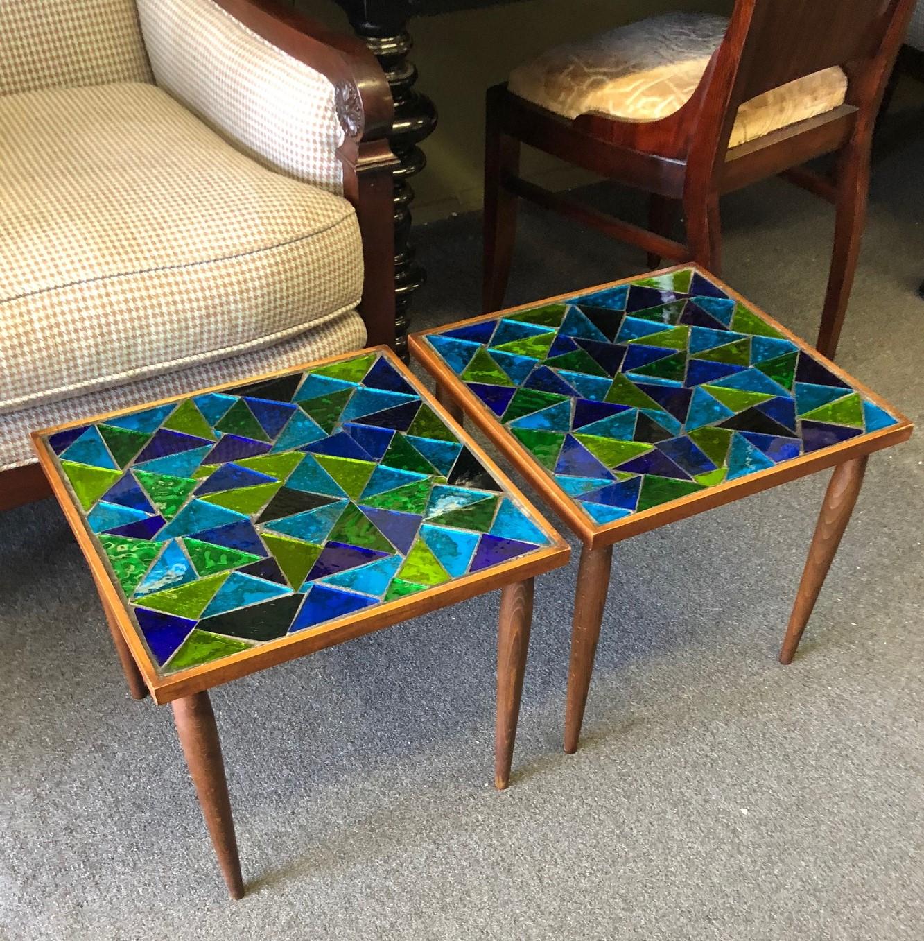 Pair of Mosaic Top Side Tables by Georges Briard In Good Condition In San Diego, CA