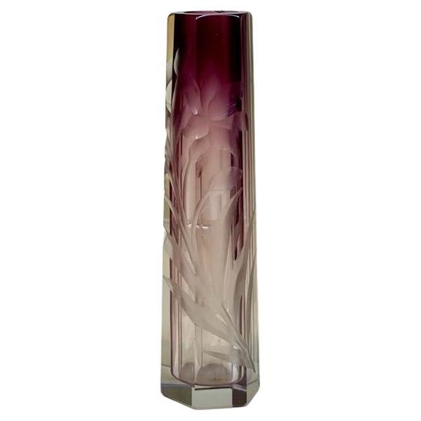 Pair of Moser Amethyst Cut to Clear Intaglio Glass Vases, Circa 1900 In Excellent Condition For Sale In London, GB
