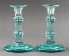 Pair of Moser Czech Glass Candlesticks
