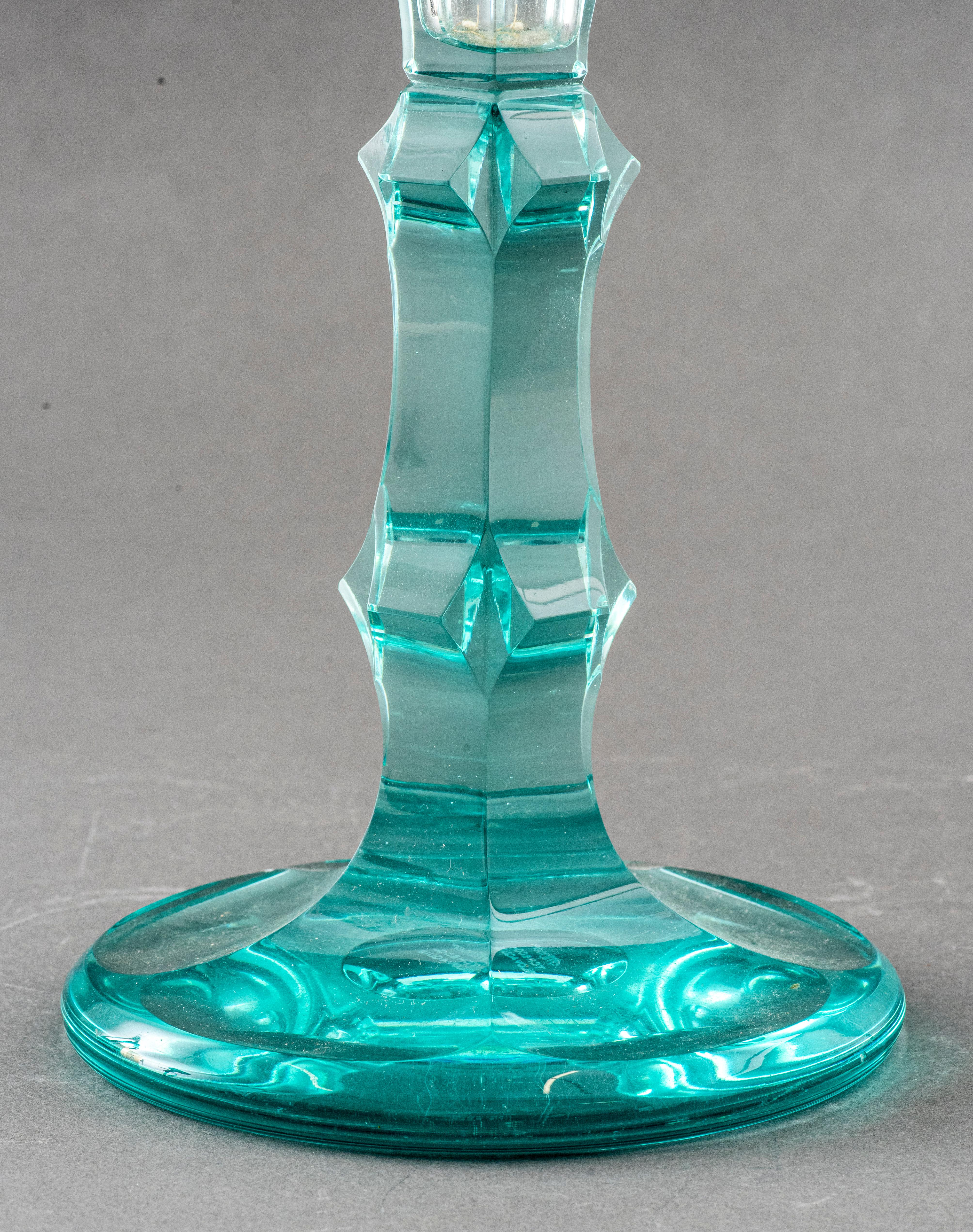 Pair of Moser Czech Glass Candlesticks In Good Condition For Sale In New York, NY
