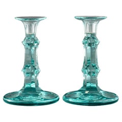 Pair of Moser Czech Glass Candlesticks
